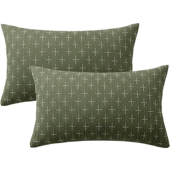 None Other - 2 Pack Throw Pillow Covers Couch bed farmhouse decor lumbar pillow 20x12 green